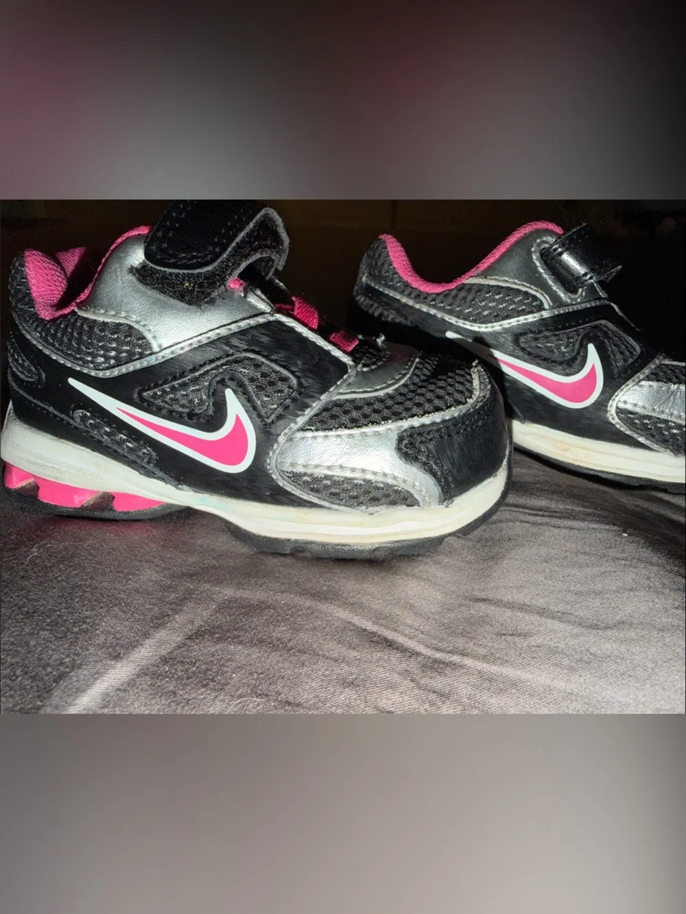 Nike Kids Black and Pink Velcro Athletic Sneakers